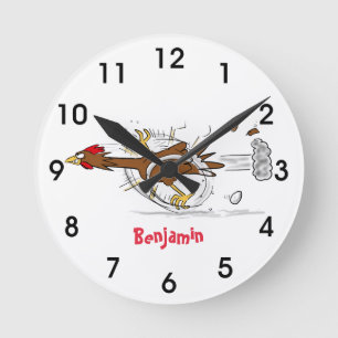 Reloj Redondo Mediano Funny running cool chicken cartoon illustration