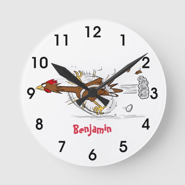 Reloj Redondo Mediano Funny running cool chicken cartoon illustration (Anverso)