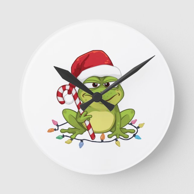Reloj Redondo Mediano Funny Santa Frog Christmas Shirt - Cute Frog with  (Anverso)