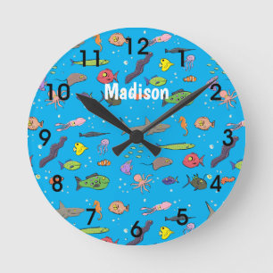 Reloj Redondo Mediano Funny sea creatures cartoon illustration pattern