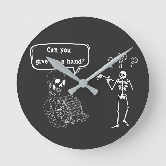 Reloj Redondo Mediano Funny Skeleton Pun ¿Me das la mano? (Anverso)