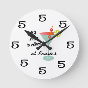 Reloj Redondo Mediano Funny Wall Clock - Martini 5 a las cinco con nombr