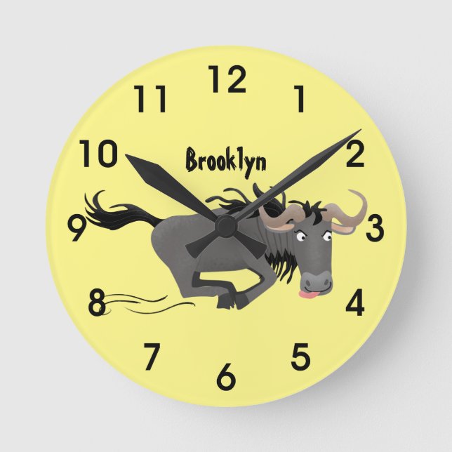 Reloj Redondo Mediano Funny wildebeest running cartoon illustration (Anverso)