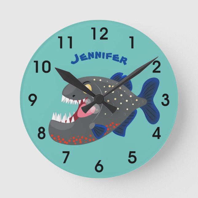 Reloj Redondo Mediano Furioso ilustracion personalizado de piranha (Anverso)