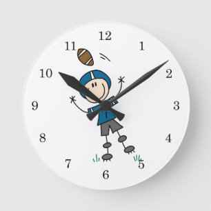 Reloj Redondo Mediano Fútbol de Figuras de Palitos Azul