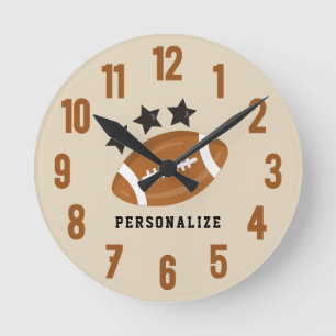 Reloj Redondo Mediano Fútbol Divertido Personalizado Con Estrellas Texto