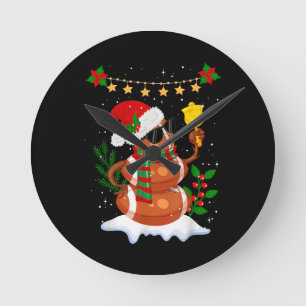 Reloj Redondo Mediano Fútbol Snowman Santa Hat Feliz Navidad