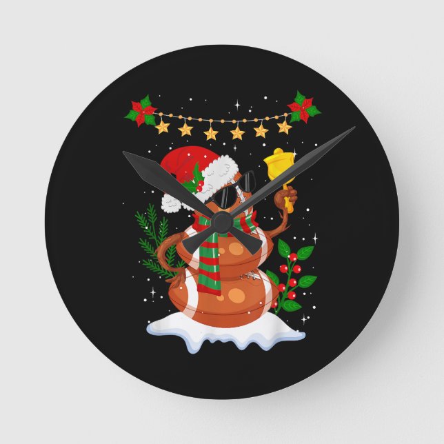 Reloj Redondo Mediano Fútbol Snowman Santa Hat Feliz Navidad (Anverso)