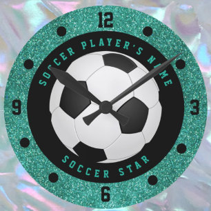 Reloj Redondo Mediano Fútbol verde azulado Faux Purpurina Boys
