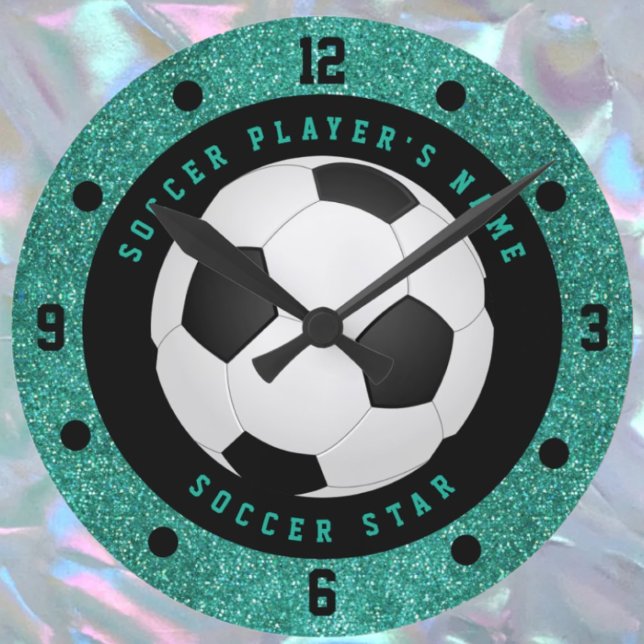 Reloj Redondo Mediano Fútbol verde azulado Faux Purpurina Boys (Subido por el creador)