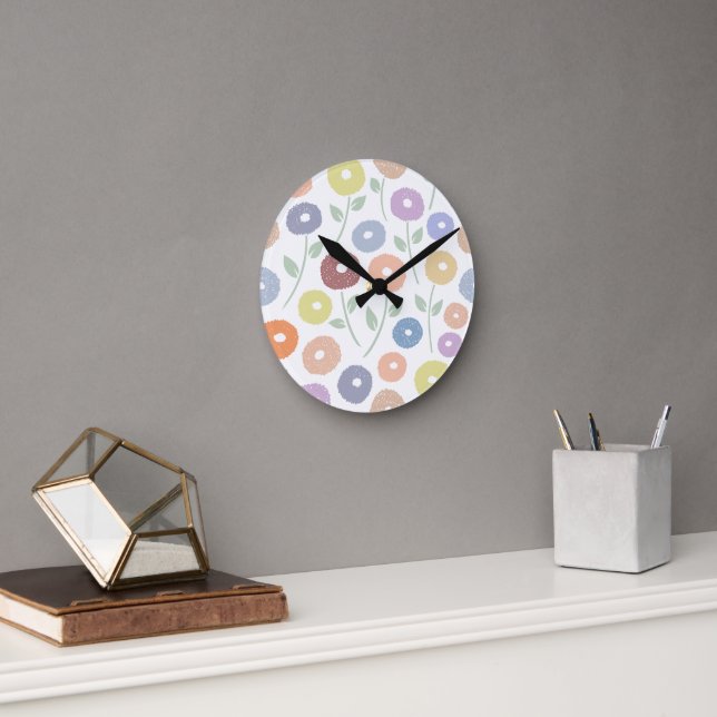 Reloj Redondo Mediano Fuzzy Flower Lg Pattern Pastels (Oficina)