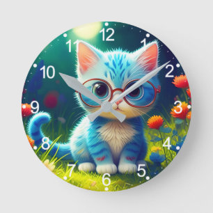 Reloj Redondo Mediano Gafas de gatito azul lindo-276548