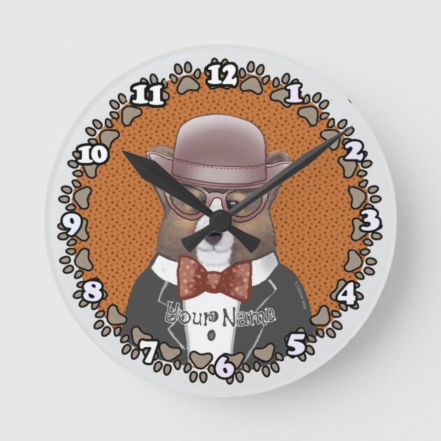 Reloj Redondo Mediano Gafas de Welsh Corgi (Anverso)