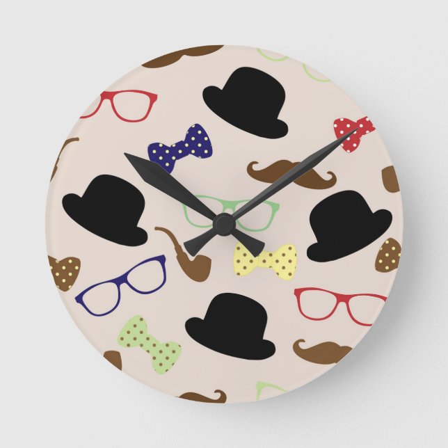 Reloj Redondo Mediano Gafas, Gorras y bigote (Anverso)