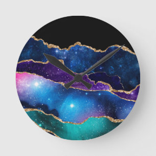 Reloj Redondo Mediano Galaxia de Piedra Agate Marcado Falso Brillante
