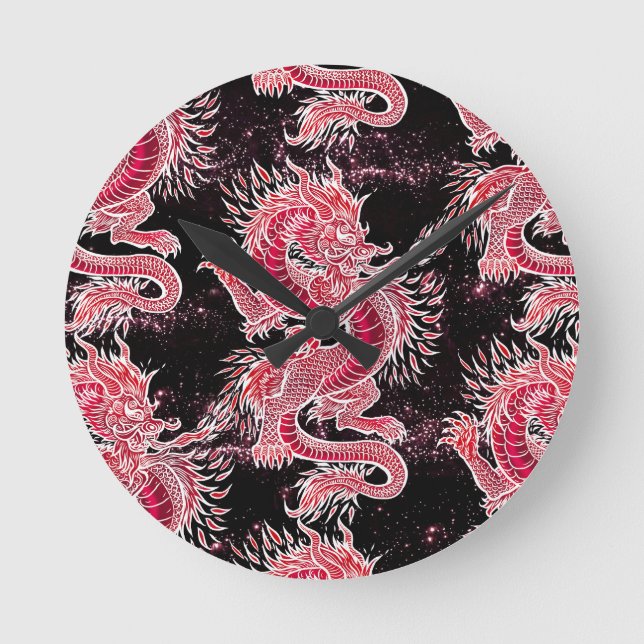 Reloj Redondo Mediano Galaxia del Dragón Rojo (Anverso)