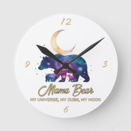 Reloj Redondo Mediano Galaxia Osa Mamá y Cachorros Silueta de Luna