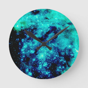 Reloj Redondo Mediano Galaxia verde azulada