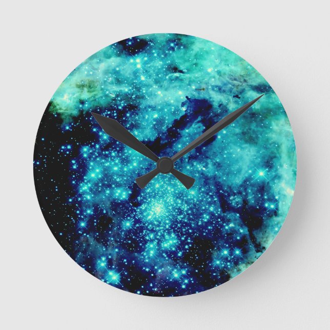Reloj Redondo Mediano Galaxia verde azulada (Anverso)