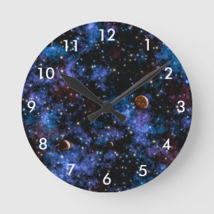 Reloj Redondo Mediano Galaxias, estrellas y planetas coloridos
