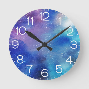 Reloj Redondo Mediano Galaxy Watercolor Brush Stars Noche Cielo Agradabl