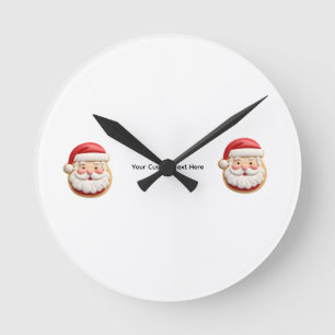 Reloj Redondo Mediano Galleta de Navidad de Santa con Texto Personalizad