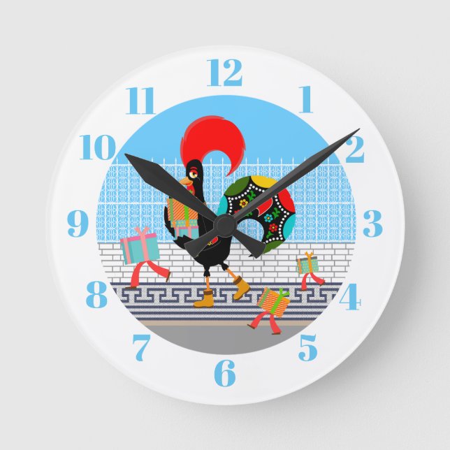Reloj Redondo Mediano Gallo de Portugal con regalos Primer Fiesta de Cum (Anverso)