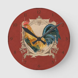 Reloj Redondo Mediano Gallo rústico del granero del país francés del