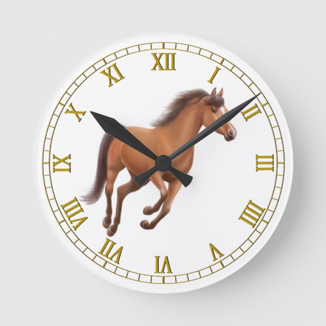 Reloj Redondo Mediano Galloping Bay Horse Wall Clock (Anverso)