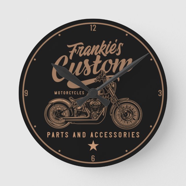 Reloj Redondo Mediano Garaje de motocicleta Bobber Personalizado de moto (Anverso)