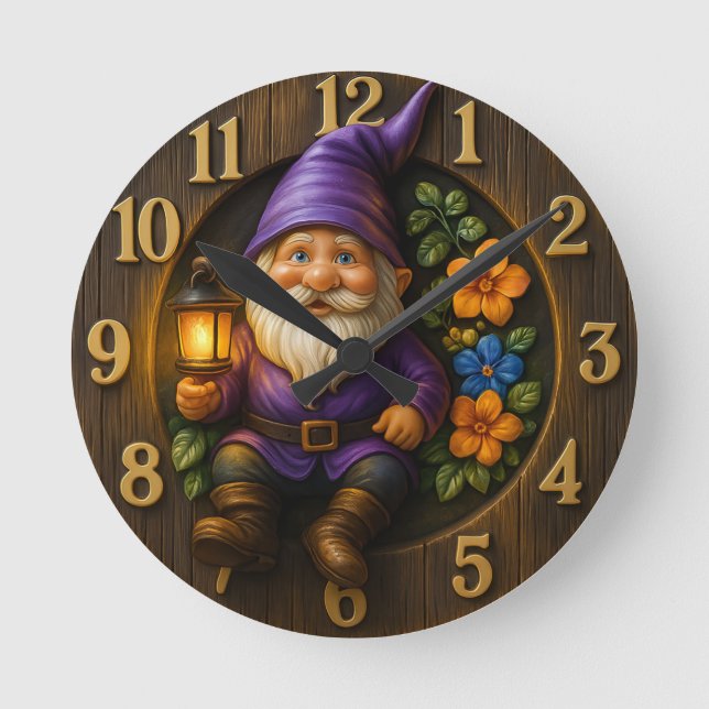 Reloj Redondo Mediano Garden Gnome with Lantern Wall Clock (Anverso)
