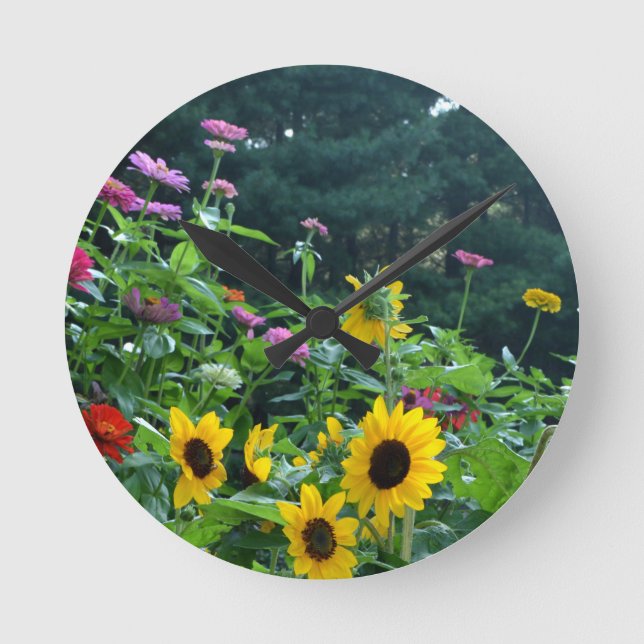 Reloj Redondo Mediano Garden View- sunflower, daisies, cosmos (Anverso)