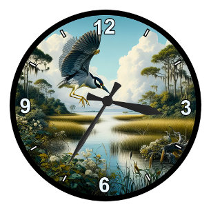 Reloj Redondo Mediano Garza de Corona Amarilla Personalizable en 8 Estil
