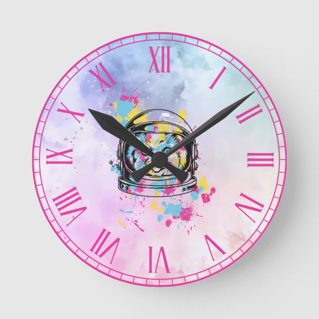 Reloj Redondo Mediano Gata Astronauta (Anverso)