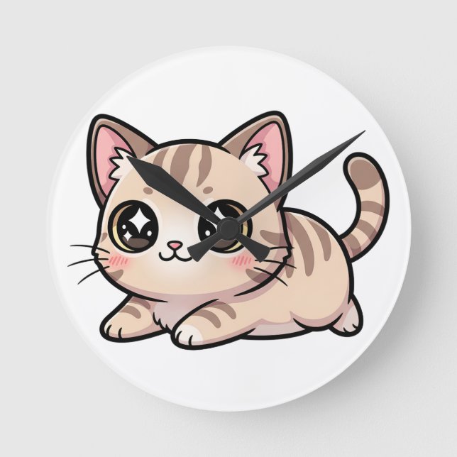 Reloj Redondo Mediano Gatito atigrado mentiroso lindo estilo Kawaii (Anverso)