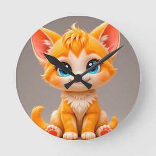 Reloj Redondo Mediano Gatito Naranja de Dibujos Animados Adorable