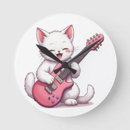 Reloj Redondo Mediano Gatito tocando la guitarra