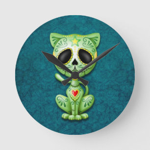 Reloj Redondo Mediano Gatito verde del azúcar del zombi
