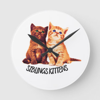Reloj Redondo Mediano Gatitos hermanos, dos gatos lindos