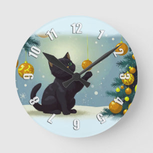 Reloj Redondo Mediano Gatitos Navidades juguetones
