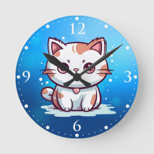 Reloj Redondo Mediano Gato adorable al estilo Kawaii Clipart