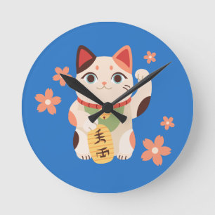 Reloj Redondo Mediano Gato Afortunado Maneki Neko Lindo