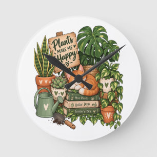 Reloj Redondo Mediano Gato Amante de Plantas Adorable – Las Plantas Me H