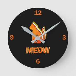 Reloj Redondo Mediano Gato, animal Naranja y amarillo, arte pop abstract