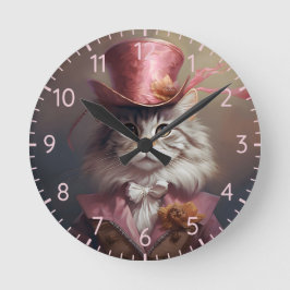 Reloj Redondo Mediano Gato Aristocrático En Rosa