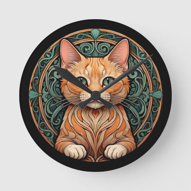 Reloj Redondo Mediano Gato Art Nouveau Ginger (Anverso)
