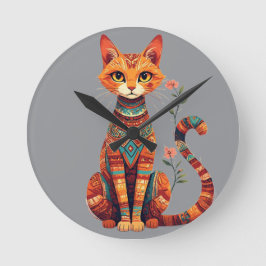 Reloj Redondo Mediano Gato artístico lindo con rama floral