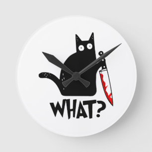Reloj Redondo Mediano Gato Asesino Con Cuchillo
