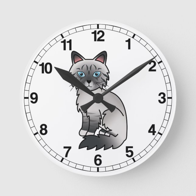 Reloj Redondo Mediano Gato Azul Tabby Birman / Ragdoll (Anverso)