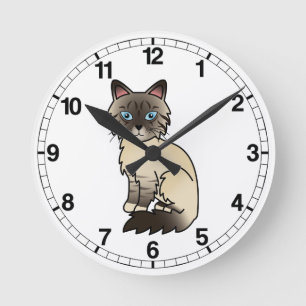 Reloj Redondo Mediano Gato Birman / Ragdoll atigrado de punta de foca